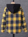 SHEIN Kids EVRYDAY Tween Boy Plaid Print Hooded Shirt Without Tee