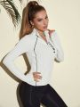 Yoga Basic Letter Graphic Contrast Piping Zip Up Sports Jacket