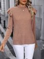 SHEIN LUNE Mock Neck Ruffle Trim Decor Long Sleeve T-Shirt