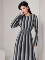 SHEIN Mulvari Striped Round Neck Ribbed Knit Sweater Dress