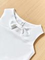 SHEIN Kids EVRYDAY Toddler Girls' Knitted Solid Color Round Neck Twist-Front Sleeveless Crop Top & Shorts Set