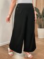 Plus Size Solid Color Wide Leg Pants With Button Detailing