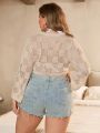 SHEIN Swim BohoFeel Plus Size Knitted Crochet Drawstring Short Kimono