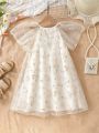 Young Girl Mesh Embroidery Dress