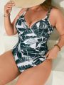 SHEIN Swim Vcay Women's Plus Size Tropical Print V-neck One Piece Swimsuit