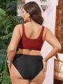 SHEIN Swim Classy Plus Size Solid Color Front Knotted Swimsuit Top