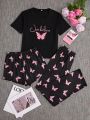 Ladies' Butterfly And Letter Printed Pajamas Set