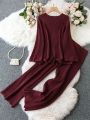 Plus Size Solid Color Casual Sweater Set