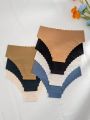 7pcs Solid Color Triangle Panties With Scallop Trim