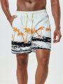 Men's Palm Tree Printed Beach Shorts