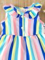 Baby Girls' Cute Striped Lace Trim Sleeveless Dress For Spring And Summer