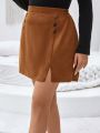 SHEIN LUNE Plus Button Detail Split Hem Skirt