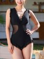 Mesh Splicing & Ruffle Detail One-piece Swimsuit