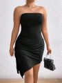 SHEIN BAE Plus Size Women's Pleated Strapless Maxi Dress