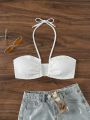 SHEIN Swim Basics Ladies' Solid Color Halter Bikini Top