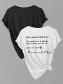 SHEIN Essnce 2pcs Slogan Graphic Tee