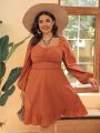 SHEIN VCAY Women's Plus Size Sweetheart Neck Balloon Sleeve Chest Pleated Dress