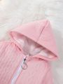 2pcs/Set Toddler Girls' Pink Knitted Jacket With Hooded Top And Casual Pants, Spring & Autumn Outfits