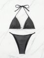 SHEIN Swim Chicsea Rhinestone Studded Triangle Cup Bikini Swimsuit Set