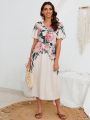 EMERY ROSE Women's Floral V-Neck Bell Sleeve Dress