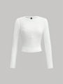 SHEIN MOD Women's Lace Splice Long Sleeve T-Shirt