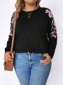 SHEIN LUNE Women's Plus Size Floral Printed Batwing Sleeve T-shirt