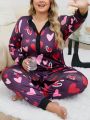 Plus Size Women's Heart Printed Long Sleeve Pajamas