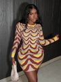 SHEIN Slayr Women's Yellow Wave Striped Sweater Dress