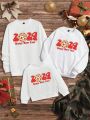 Baby Boys' Casual Round Neck Sweatshirt With 2024 New Year Slogan Print