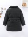 SHEIN Kids EVRYDAY Little Girls' Mid-length Warm Coat With Casual Waist-tight Suit Design For Autumn And Winter, New Arrival