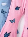 SHEIN Kids SUNSHNE Little Girls' Butterfly Pattern Printed Bell-Bottom Jeans