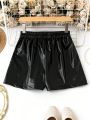 SHEIN LUNE Elastic Waist Pu Leather Shorts