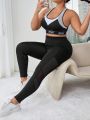 Yoga Basic Plus Mesh Insert Wideband Waist Sports Leggings With Phone Pocket