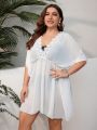 SHEIN Swim Vcay Plus Size Women'S Lace Splicing Batwing Sleeve Cover Up Dress