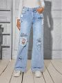 Cartoon Print Distressed Washed Jeans