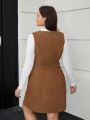 SHEIN Essnce Women's Plus Size Brown Sleeveless Belted Strap Overall Dress
