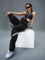 Women's Sports Elastic Contrast Tap Drawstring Wild Leg Sweat Pants