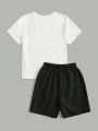 SHEIN Kids SUNSHNE Tween Boys' Casual And Comfortable Color Block Two-Piece Set