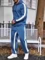 Extended Sizes Men's Plus Size Side Stripe Drawstring Hoodie And Sweatpants Two-piece Set