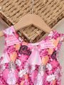 SHEIN Kids CHARMNG Young Girl's Gorgeous & Romantic Round Neck Sleeveless Fit And Flare Princess Dress With Sequin And Mesh Design, Summer