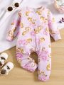 Baby Girls' Baroque Style Flower Patterned Jumpsuit