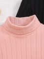 SHEIN Kids EVRYDAY Young Girl 3pcs Turtleneck Ribbed Knit Tee