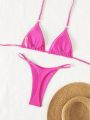 SHEIN Swim Vcay Solid Color Triangle Cup Halter Neck Separated Swimsuit