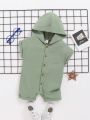 SHEIN Baby Boy Hooded Solid Color Short Sleeve Romper With Front Button Closure