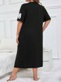 Plus Size Alphabet Printed Split Hem Sleepwear Dress