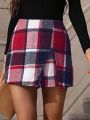 SHEIN Frenchy Plaid Print Split Hem Skort