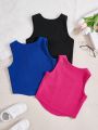 SHEIN Kids KDOMO Tween Girls Sleeveless Crop Top 3-Pack For Casual Wear