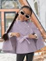 SHEIN Kids Cooltwn Young Girl Plaid Cloak Sleeve Belted Overcoat