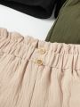 SHEIN Kids EVRYDAY Girls Solid Color Simple Versatile Shorts Set Of Four