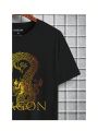 Men's Dragon And Letter Print T-shirt